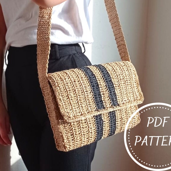 Crochet Bag Pattern, Summer Bag, Crochet Messenger Bag Tutorial, Eco Friendly Women Shoulder Bag, Boho Straw Bag, Christmas Gift