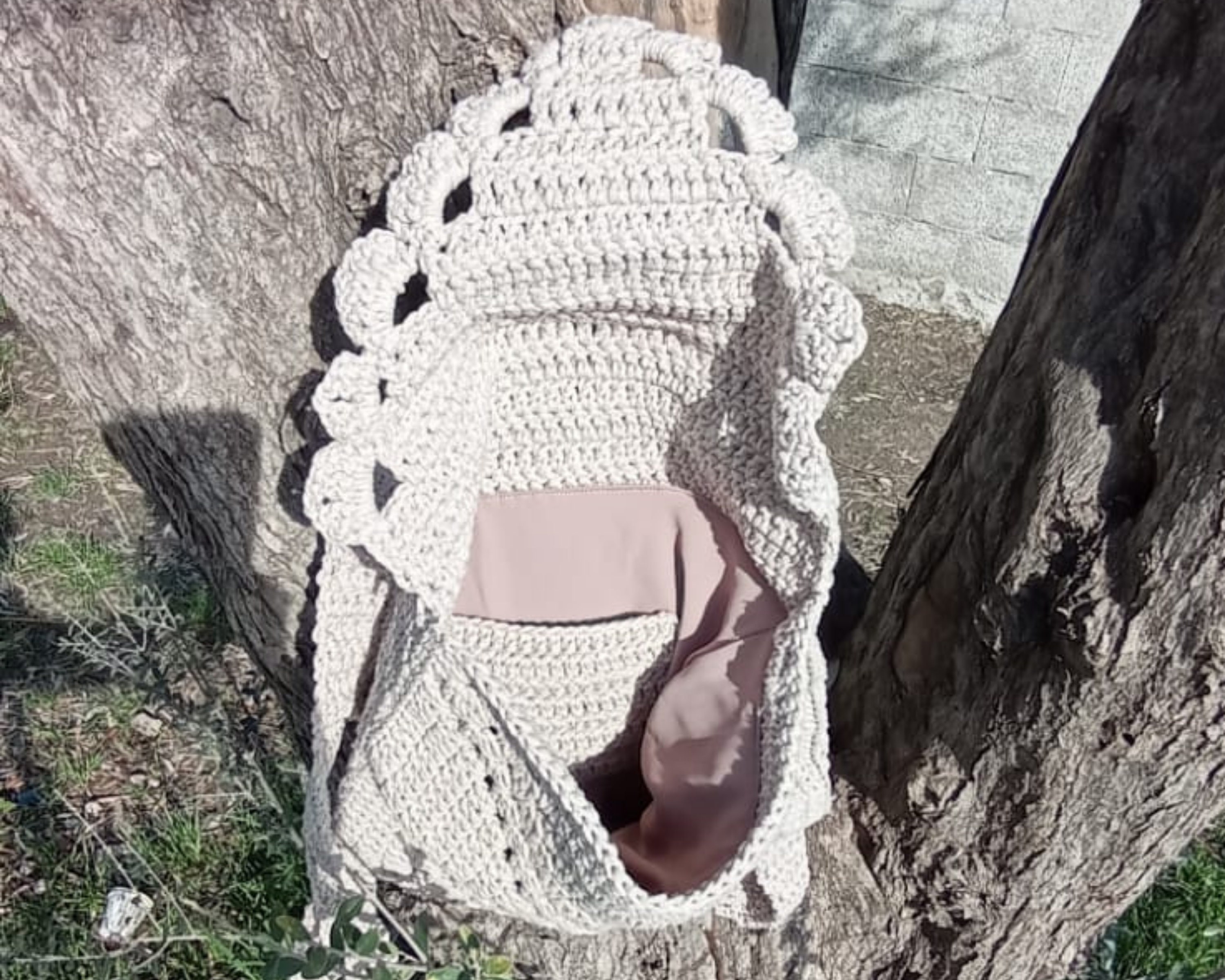 Crochet Boho Backpack: Gray Cotton Rope Daypack With Handle 