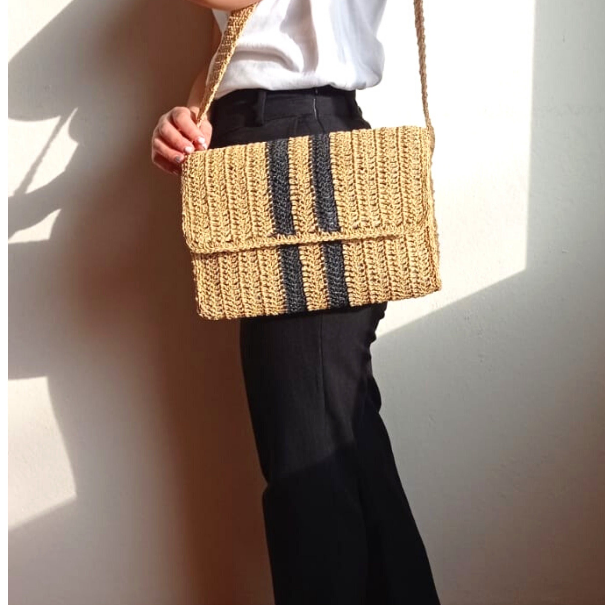 Straw Bag, Paper Rope Bag, Natural Raffia Purse, Crochet Messenger Bag ...