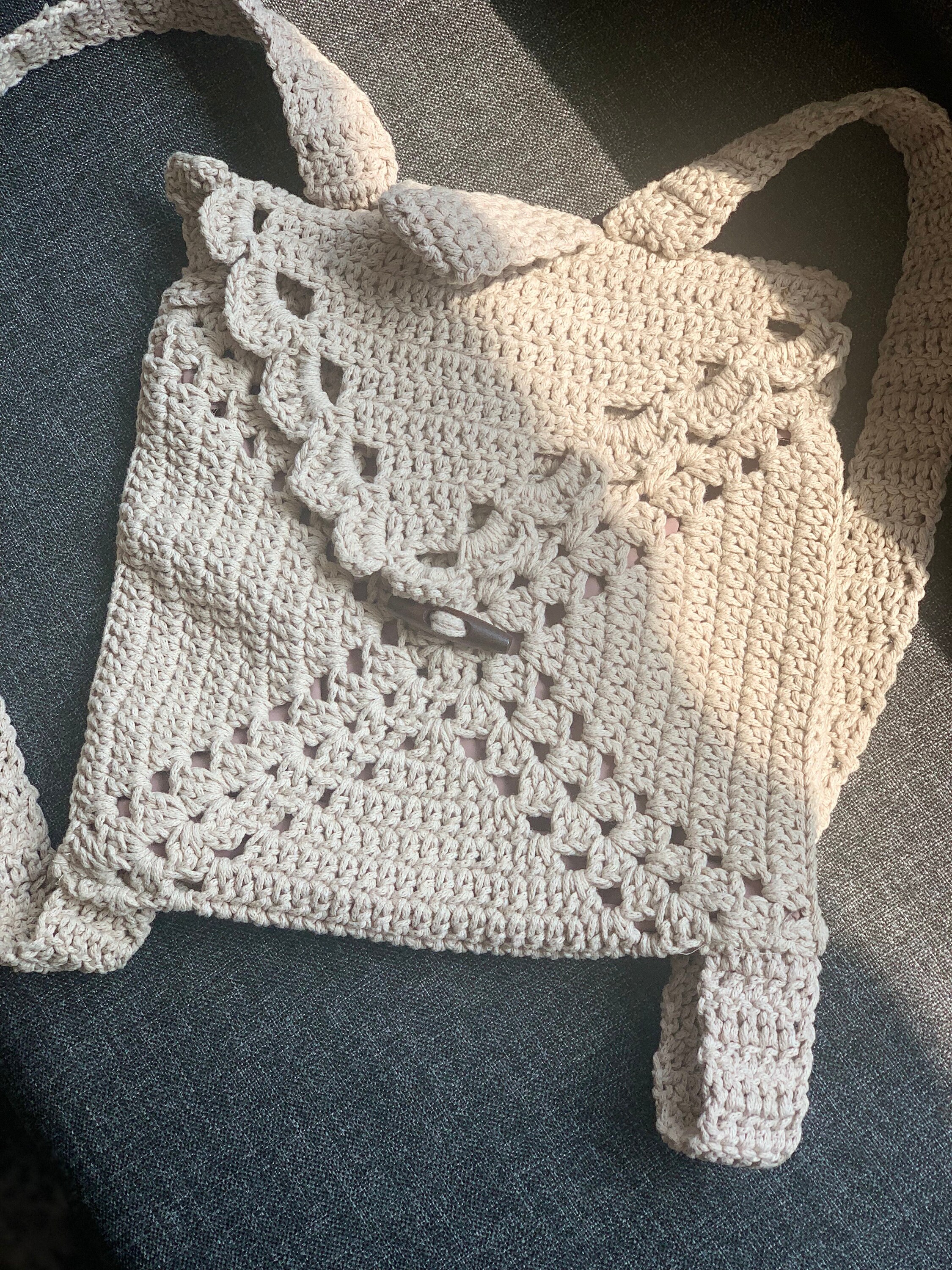 Handmade Crochet Backpack Premium Cotton Rope Boho Rucksack Adjustable Straps Crochet Backpack - HandmadebyRaine main image 4