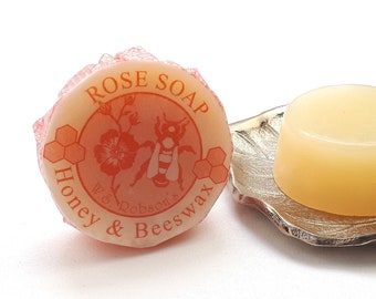 Rose Honey & Beeswax Soap. Natural Skin Care. 75g Bar. Made locally in the UK