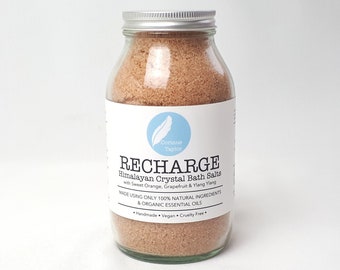 Recharge Himalayan Bath Salts. 600g Glass Jar. Natural Skin Care