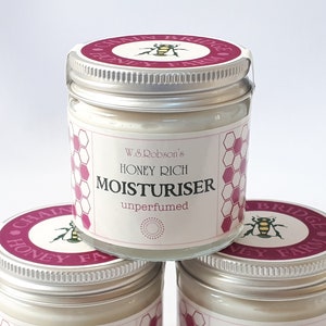 Unperfumed Honey Rich Moisturiser. Natural Skin Care. 50g Glass Jar. Made locally in the UK image 1