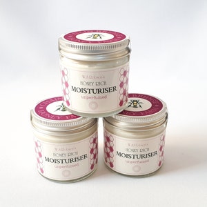 Unperfumed Honey Rich Moisturiser. Natural Skin Care. 50g Glass Jar. Made locally in the UK image 3