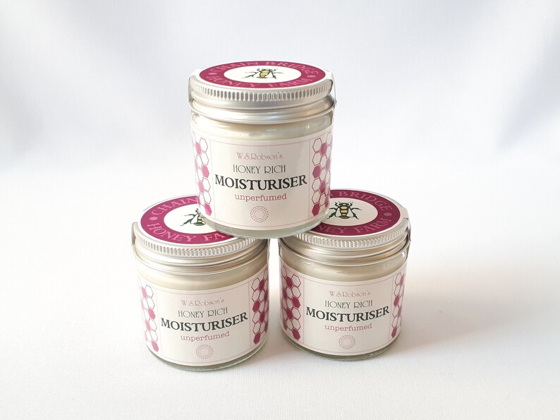 Unperfumed Honey Rich Moisturiser. Natural Skin Care. 50g Glass Jar. Made locally in the UK afbeelding 3