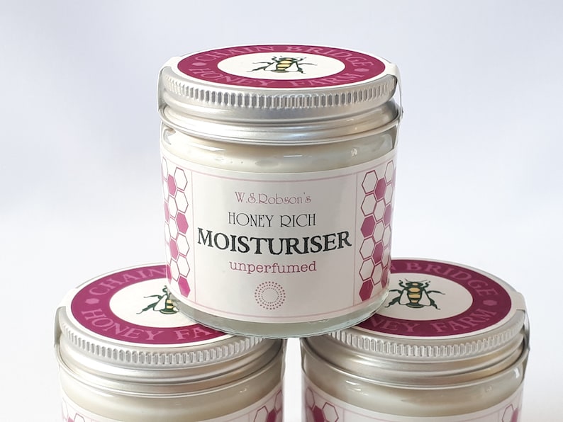 Unperfumed Honey Rich Moisturiser. Natural Skin Care. 50g Glass Jar. Made locally in the UK image 1