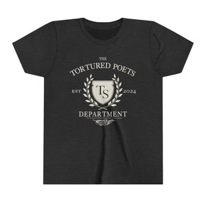 The Tortured Poets Department Shirt YOUTH Tee, TSwift New Album Shirt, Alls Fair in Love and Poetry, Swiftie Shirt, Little Swiftie TTPD Dark Grey Heather