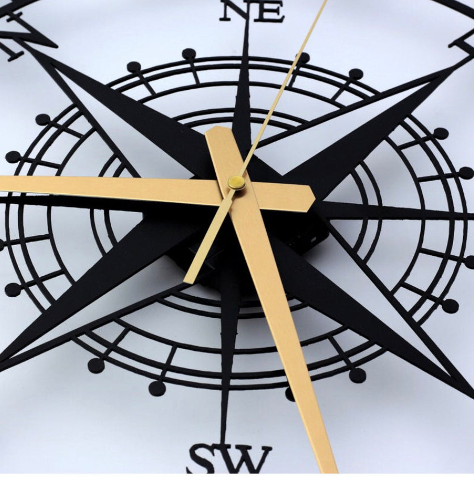 Metal Compass Wall Clock Roman Numeral Clock Oversize Clock Etsy