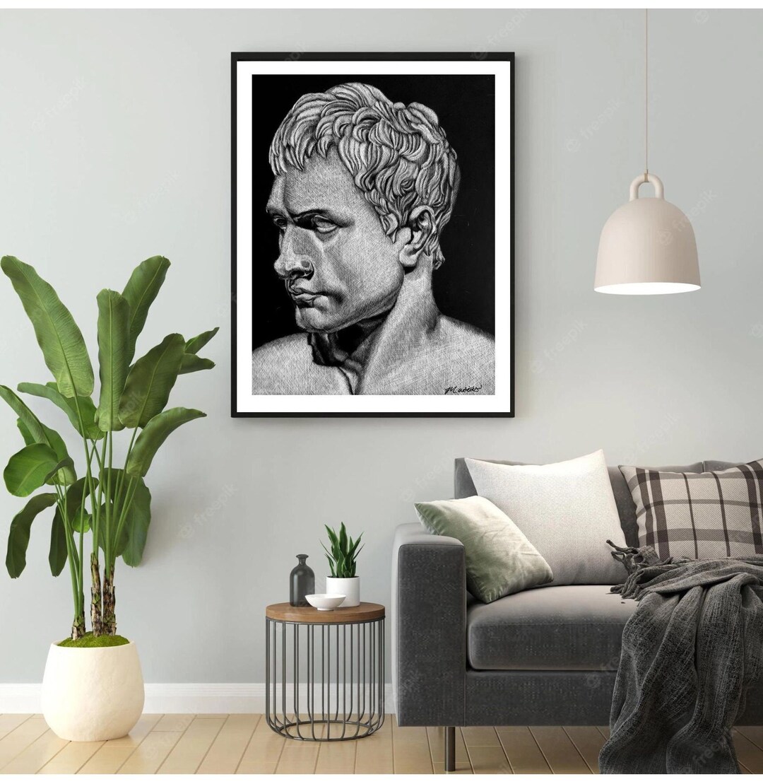 Julius Caesar Art Print Fun Wall Art Black and White Home Decor Statue