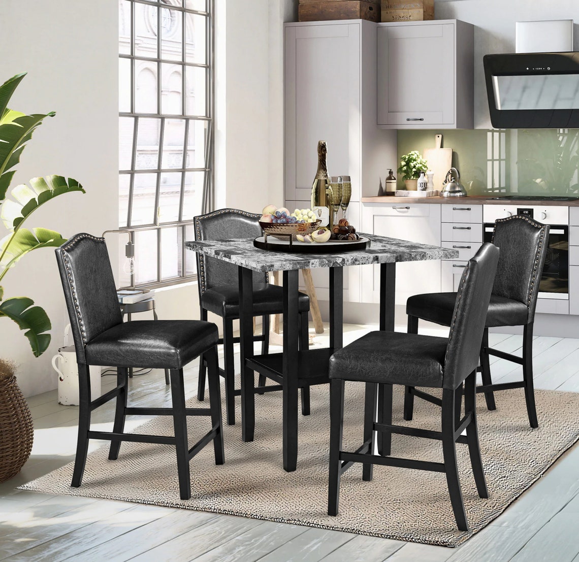 Vintage Black Wooden dining table and chairs set Table and 4 Etsy