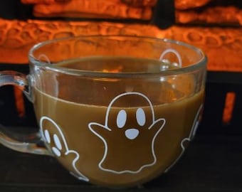 Cute Ghost Halloween Glass Mug- 16oz