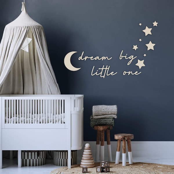 Dream Big Little One - Wooden Wall Art Nursery - Kids Baby Room for Boy Girl Custom Baby Sign Baby Shower Kinderzimmer Inschrift Wandddeko