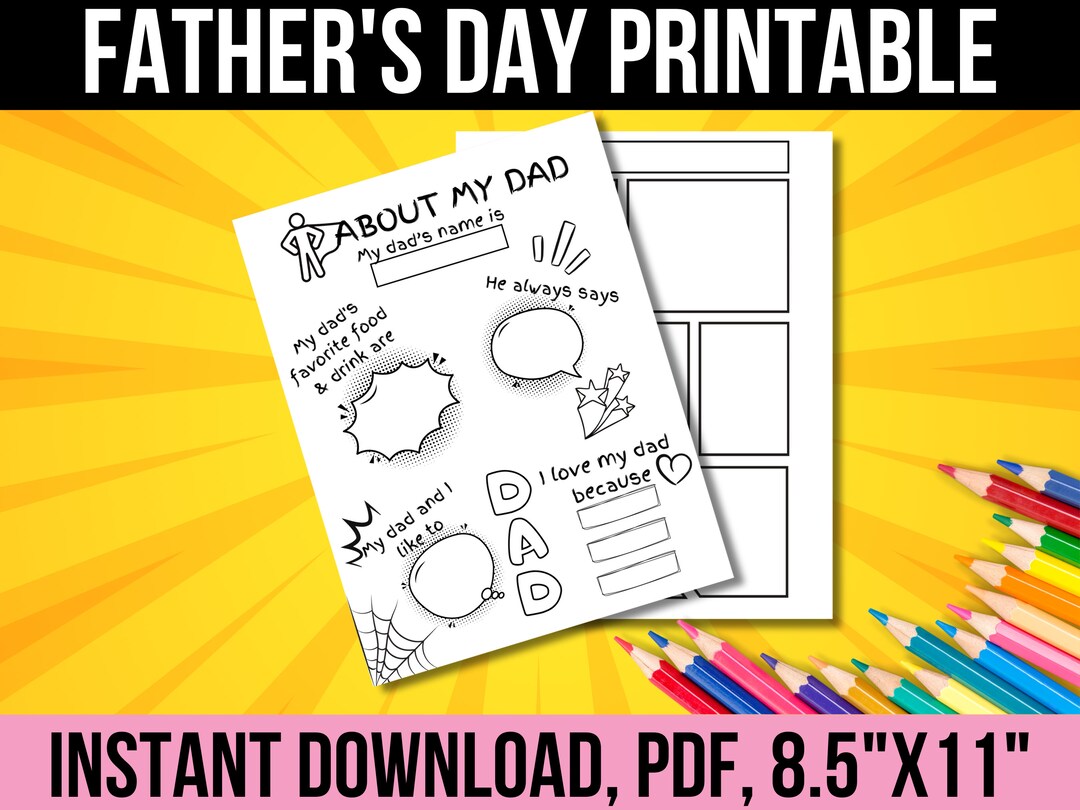 Father’s Day Printable Coloring Page, Printable All About Dad Fill in ...