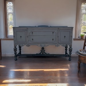 Stunning Antique Distressed Buffet, Gray Furniture, Dining Room Furniture, Gray Sideboard, Gray Credenza, Painted Sideboard Server, TV Stand