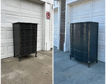 Stunning Black Dressers, Tall Dresser, French Provincial, Antique, Vintage, Solid Wood Dresser, Chest of Drawers, Bachelors Chest