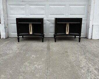 Stunning Mid Century Modern Nightstands, MCM, Night Tables, Distressed, Farmhouse, Hollywood Regency, Black Bedroom Furniture, Side Tables