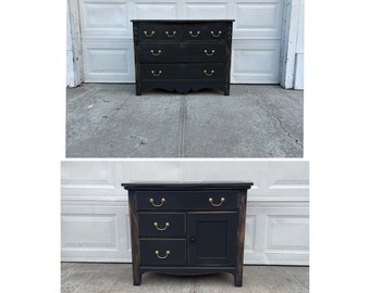 Stunning Matching Black Furniture, Distressed, Weathered, Farmhouse, Bedroom Storage, Chest of Drawers, Little Cabinet, Black Dresser