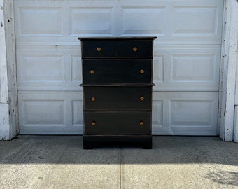 Beautiful Shabby Chic Vintage Upcycled Dresser, Chest of Drawers, Black Furniture, Painted Dresser, Highboy, Tall Chest, Bachelors Chest