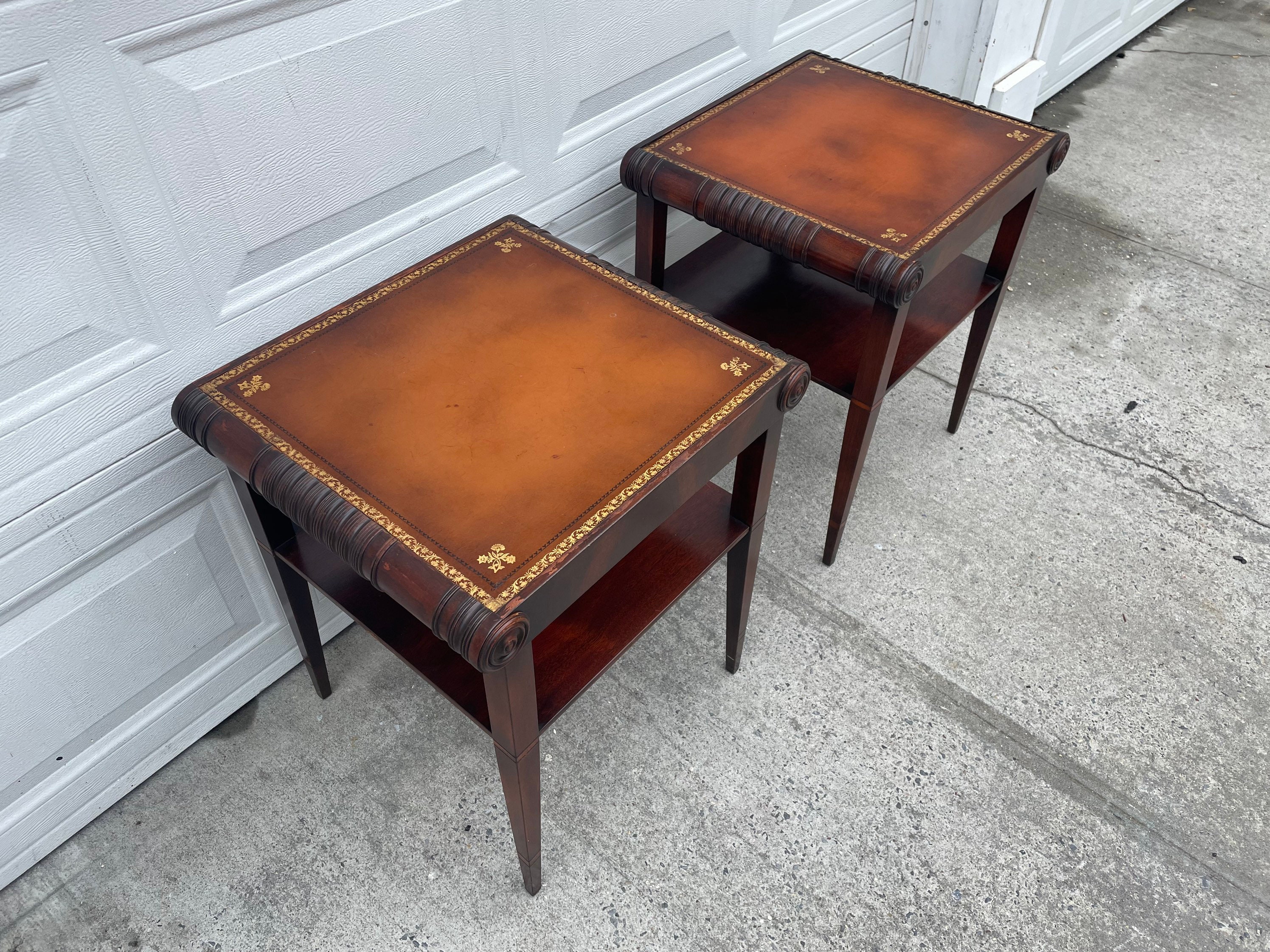 Stunning Antique Leather Top Side Tables Etsy