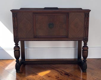 Vintage Jacobean Revival Cabinet | Antique Tudor Style Walnut Server Console | Dark Academia Sideboard | English Old World Storage Cabinet