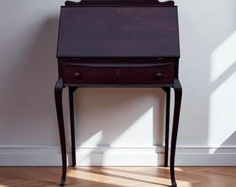 Escritorio secreter vintage de caoba • Escritorio estilo Reina Ana • Escritorio abatible con compartimentos • Escritorio de estilo neocolonial • Escritorio pequeño de estilo tradicional