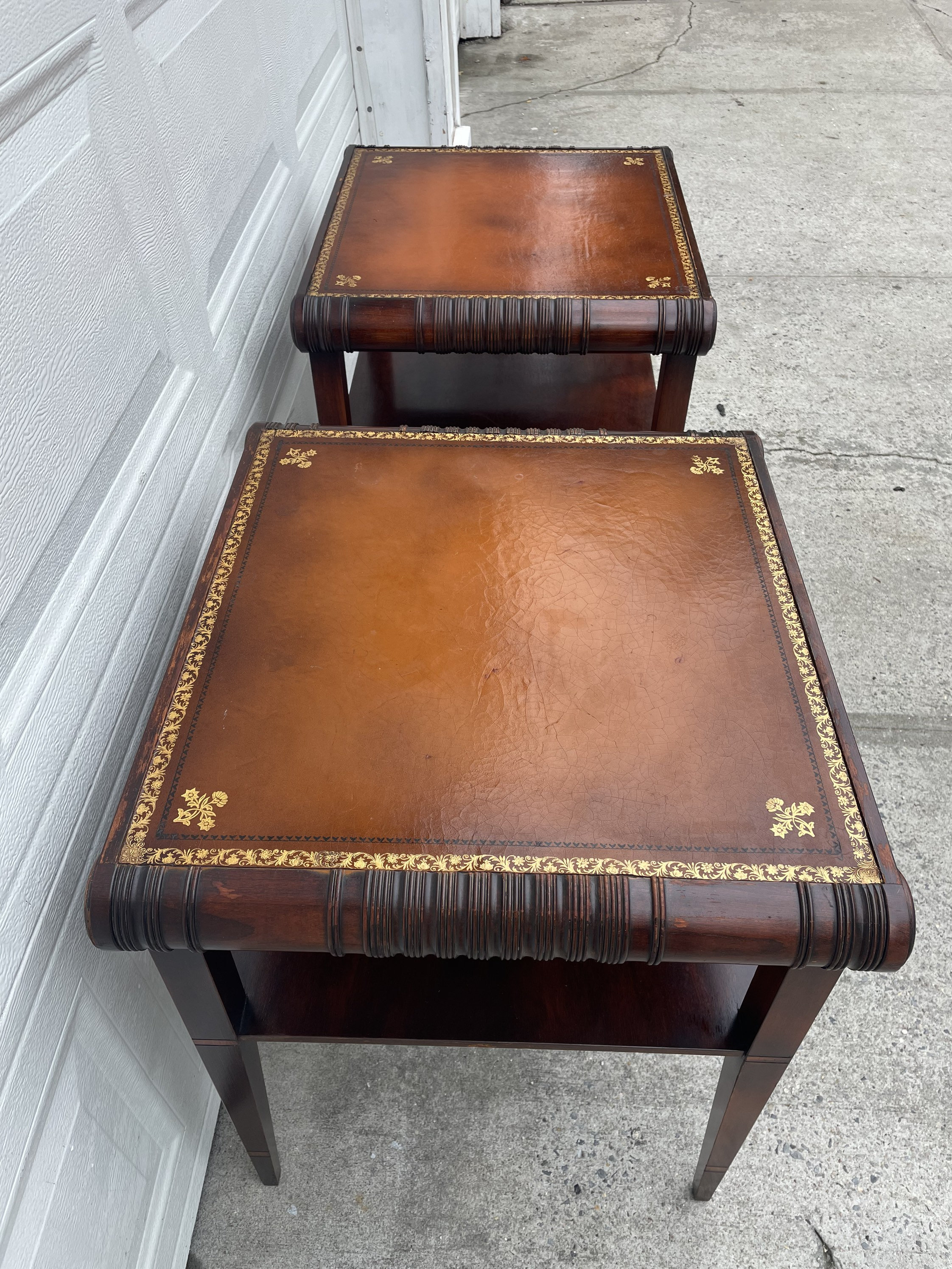 Stunning Antique Leather Top Side Tables Etsy
