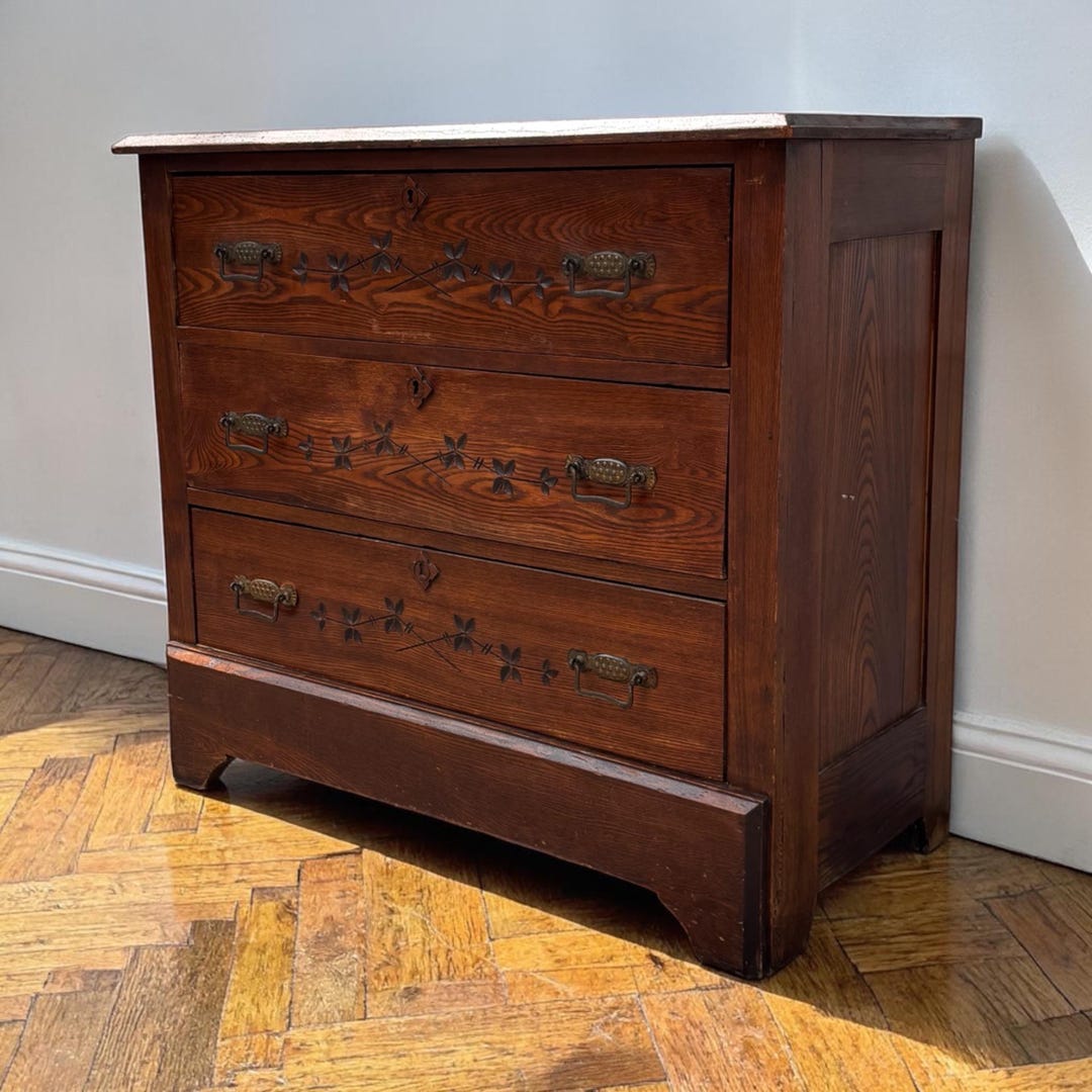 Antique Primitive Carved Wood Chest of Drawers | Rustic Folk Art ...