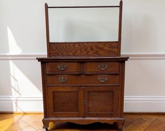 Mueble de lavabo antiguo de roble con toallero, lavabo seco de estilo victoriano, mueble de baño primitivo, almacenamiento rústico de estilo rústico, madera