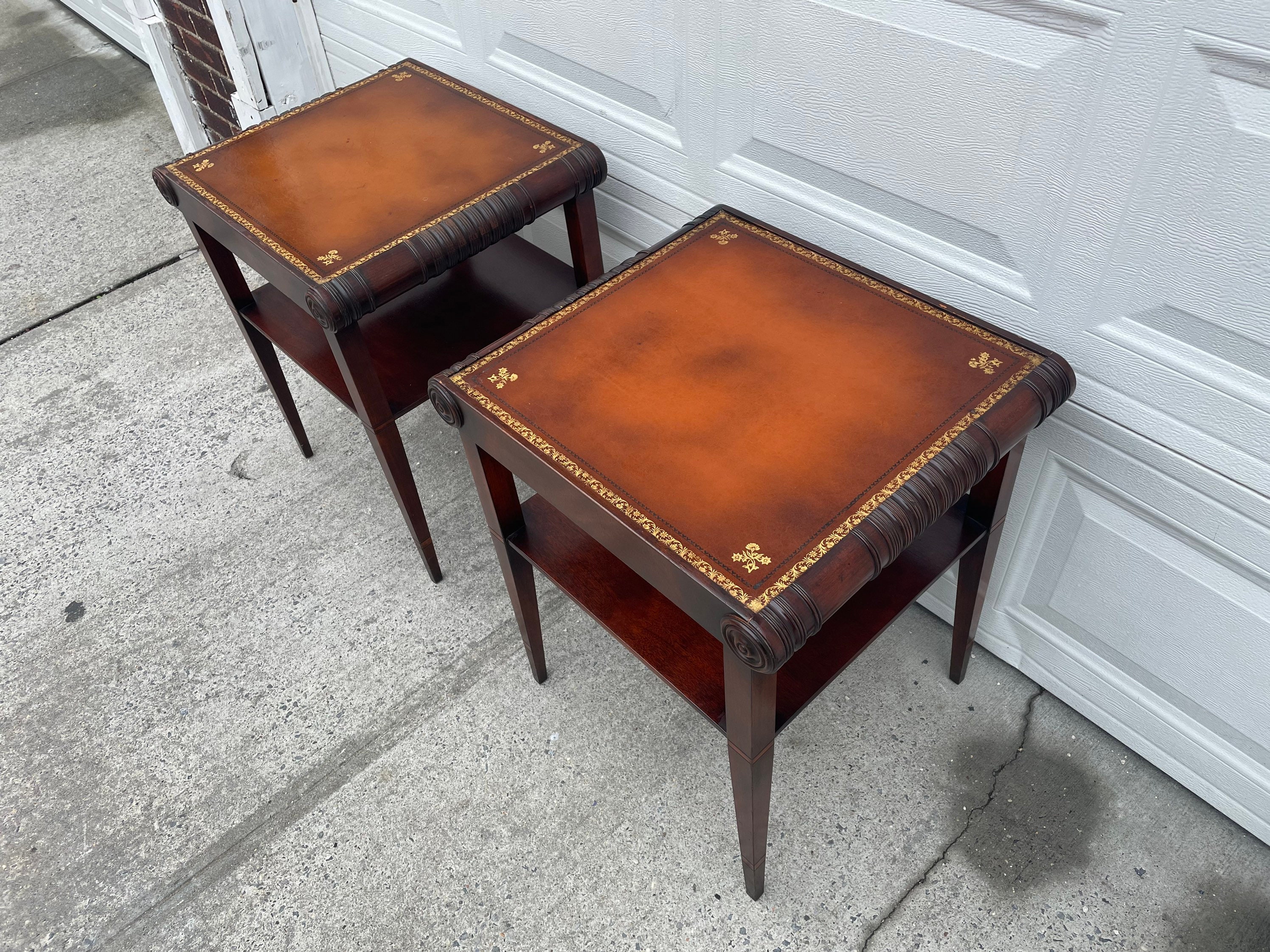 Stunning Antique Leather Top Side Tables Etsy