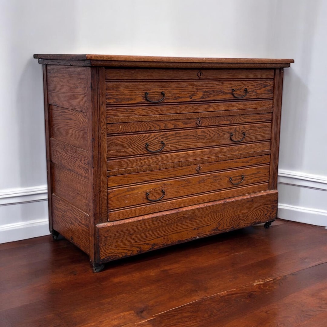 Antique Golden Oak Dresser – Early 1900s 5 Drawer Chest – Vintage ...