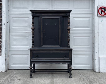 Stunning Antique Distressed Cabinet, Black Cabinet, Black Furniture, Dining Room Furniture, Dining Room Cabinet, Weathered Cabinet,
