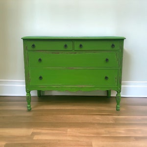 Stunning Antique Distressed Weathered Dresser, Horizontal Dresser, Green Furniture, Farmhouse,