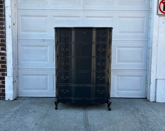 Stunning Vintage Distressed French Provincial Dresser, Antique Furniture, Vintage Furniture, Black Furniture, Tall chest, Bachelors Chest