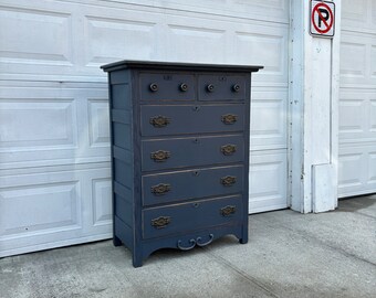 Beautiful Antique Distressed Dresser, Tall Dresser, Antique Chest, Chest of Drawers, Bachelors Chest, Blue Dresser, Blue Furniture