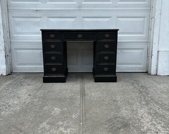 Stunning Antique Distressed Desk, Writing Desk, Executive Desk, Office Furniture, Distressed Furniture, Black Painted Furniture, Solid Wood