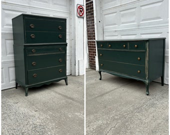 Stunning Shabby Chic Vintage Bedroom Set, Upcycled Furniture, Green Bedroom, Green Dresser, Distressed, Weathered, Chic Dresser, Farmhouse