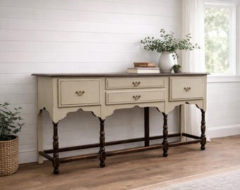 Aparador de granja vintage pintado, mueble buffet, consola de entrada, credenza de almacenamiento para comedor, servidor de madera antiguo, mueble gris