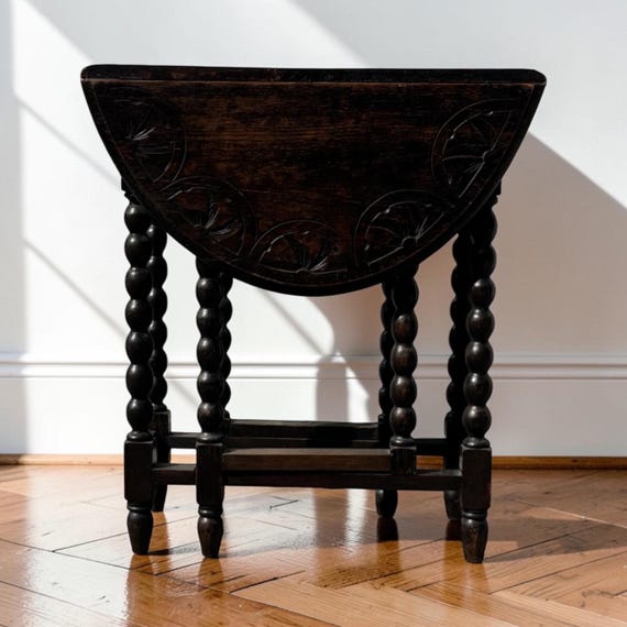 Vintage Jacobean Revival Gateleg Table, Barley Twist Drop Leaf Table, English Oak Side Table, Tudor Revival Accent Furniture