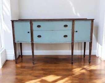 Vintage Farmhouse Sideboard Buffet, Blue Distressed Console Table, Coastal Cottage Credenza, Entryway Cabinet, Rustic Storage Furniture
