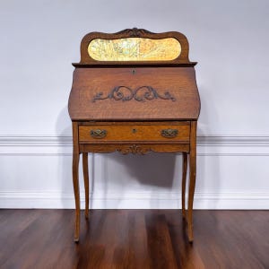 Stunning Antique Oak Secretary Desk, Oak Furniture, Solid Wood Secretary Desk, Mirrored Desk, Tiger Oak Furniture, Antique Furniture, Wood