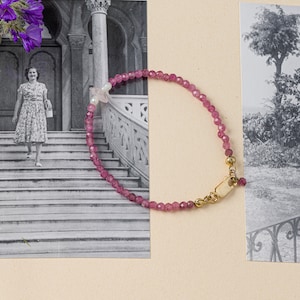 Sunrise Bracelet, pink and white beaded bracelet, cute tourmaline beaded bracelet, Valentines Day gift, unique jewellery for love