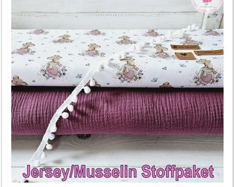 Jersey Maus /Musselin beere  DIY Stoffpaket mit Zubehör