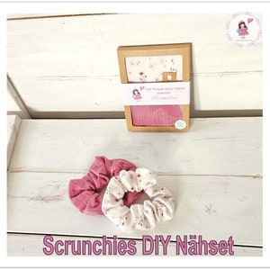 SCRUNCHIE Set &quot;MARIE&quot; Musselin rosa/wollweiß - DIY Nähpaket/Nähset für Kinder ab 8 Jahren/Nähanfänger