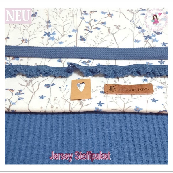Jersey/waffle knit DIY fabric package old blue field flowers with accessories