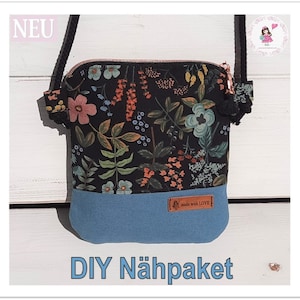 Umhängetasche &quot;AMANDA&quot; black-flower DIY Nähpaket, Nähset