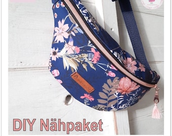 Bauchtasche/Cross-Bag/Gürteltasche PIA blue-flower DIY Nähpaket/Nähset