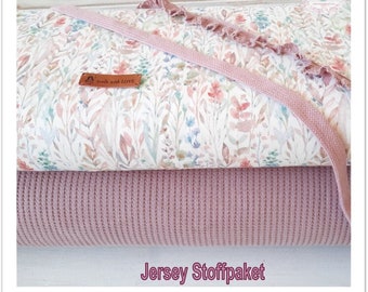 Jersey/gaufré paquet de tissu DIY fleurs vieux rose avec accessoires