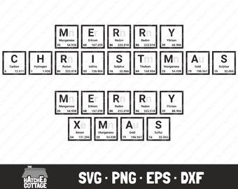 Christmas Periodic Table SVG, Periodic Table Words Cut Files, Xmas Chemistry Elements, Clip Art, png, eps, dxf