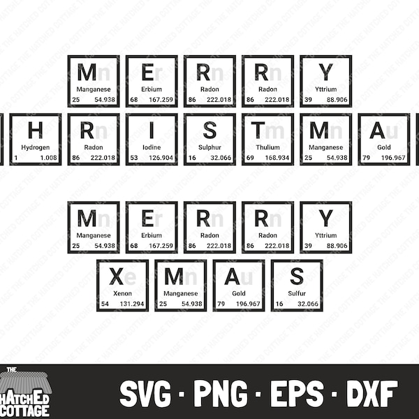 Christmas Periodic Table SVG, Periodic Table Words Cut Files, Xmas Chemistry Elements, Clip Art, png, eps, dxf