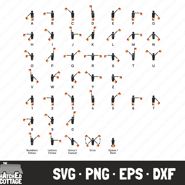 Sémaphore SVG, Drapeaux de signaux maritimes SVG, Fichier coupé, Images clipart, png, eps, dxf